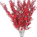 25 Inch Artificial Red Berry Stems Branches,Faux Berries Fake Flower for Christmas Year DIY Floral Art Plant Home Office Party Decoration, 4 Pack
