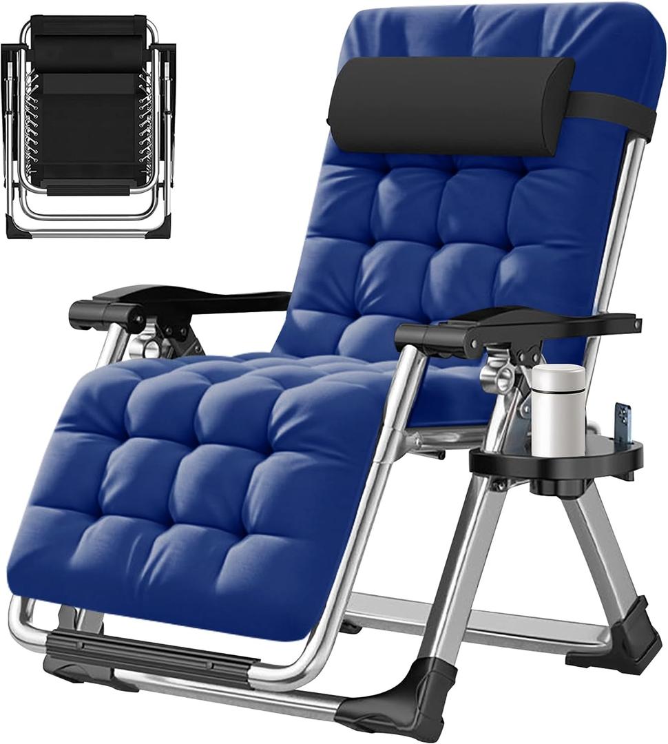 ABORON Zero Gravity Chair,Premium Outdoor Lawn Folding Lounge Chairs,Sturdy Adjustable Reclining Patio Chairs with Removable Cushion,Headrest & Tray, 28D x 26W x 45H in