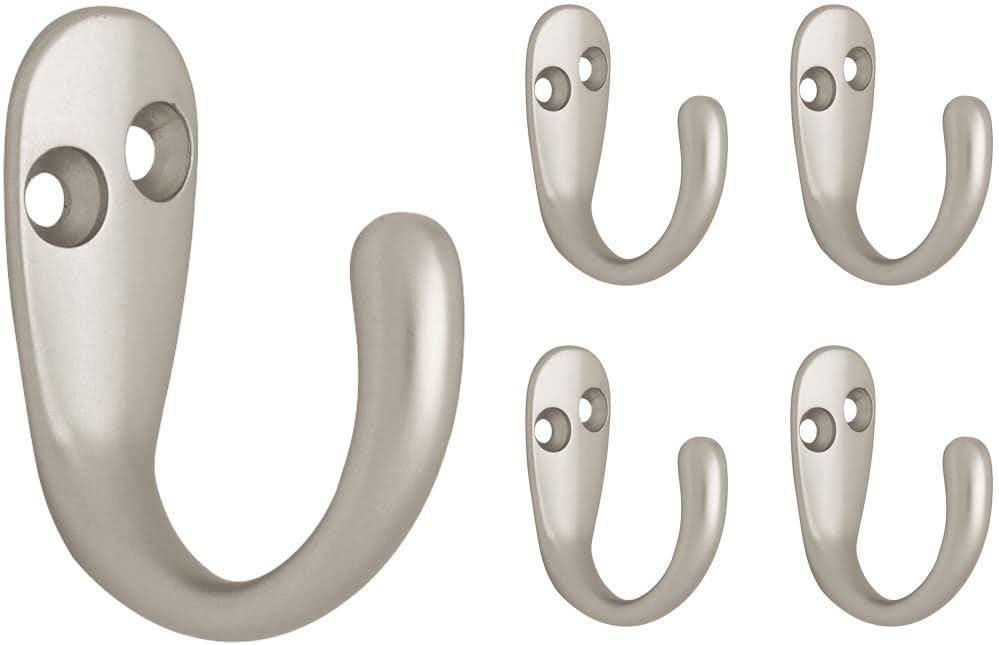 Franklin Brass (5-Pack) Single Wall Hooks 1-Prong Coat/Hat Matte Nickel Hooks for Hanging Wall Mount Hanger Clothes, Purse, Bag, Towel Organization Decorative Wall Hooks FBSPRH5-MN-C