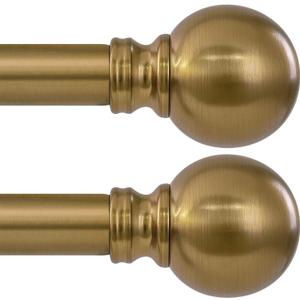 2 Pack Warm Gold Curtain Rods for Windows 48 to 84 Inch 1" Diameter Adjustable Heavy Duty Brass Window Curtain Rod with Metal Finials for Living Room Bedroom Farmhouse Kitchen Outdoor
