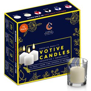 Candle Charisma Natural Ivory Unscented Votive Candles - 10 Hour Burn time - Set of 72 for Dinner, Wedding, Halloween and Holiday Decorations