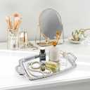 6 Pcs Silver Serving Tray Elegant Floral Metal Plate Silver Platter for Buffet Wedding Party Jewelry Decorative (Oblong with Handle)