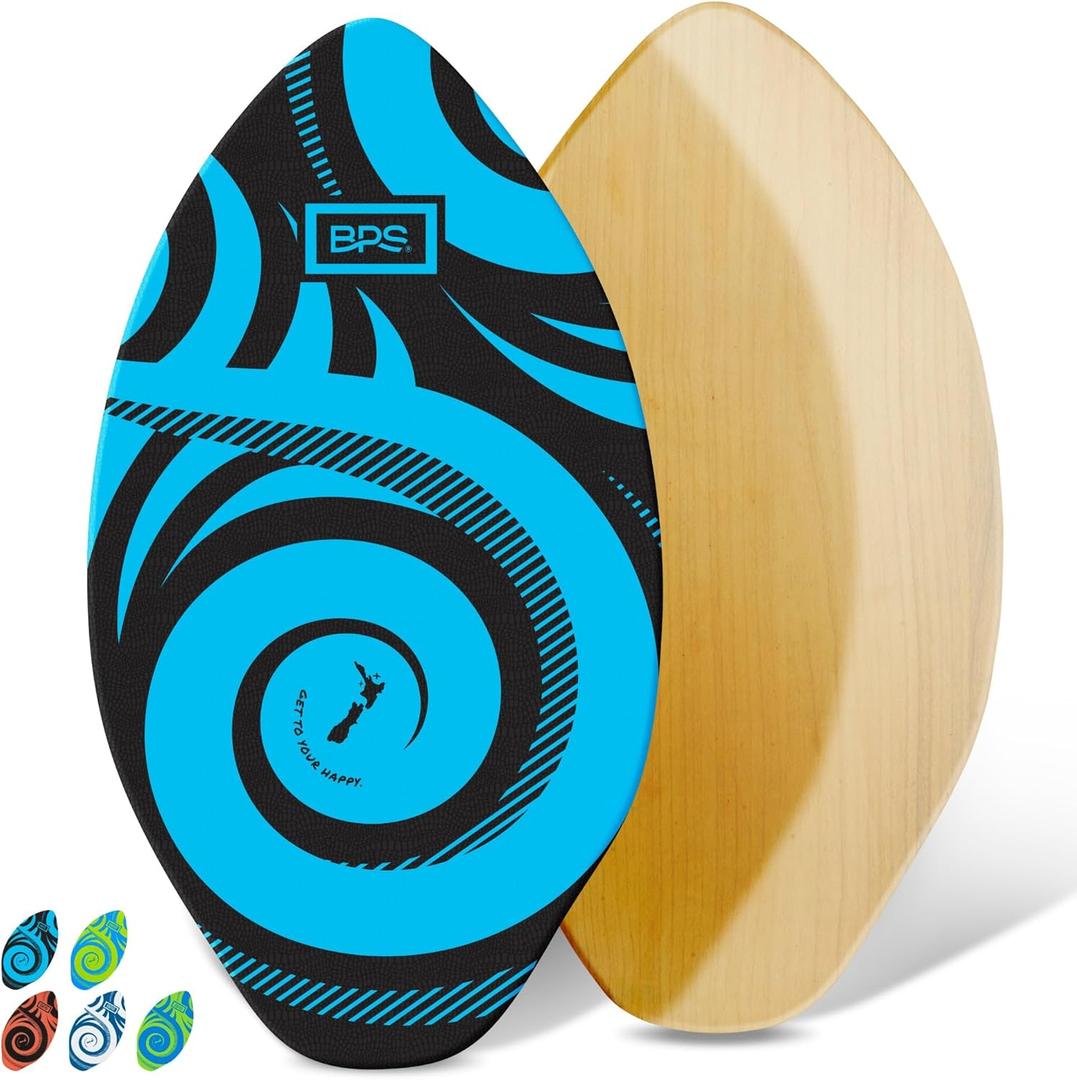 BPS New Zealand Koru Skimboard with Colored EVA Grip Pad and High Gloss Clear Coat Wooden Skim Boards for Kids and Adults | Choose from 3 Sizes and Traction Pad Color (30 Inch)