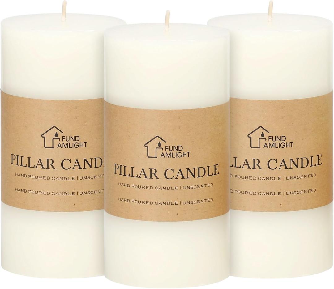 3x6 Inch White Pillar Candles Set of 3 - Decorative Unscented Pillar Candle, Long Burning Dripless Candle for Table Decor, Smokeless Large Pillar Candles for Wedding Table Decor