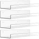upsimples 6 Pack Acrylic Shelves for Wall Storage, 15" x 4 Floating Bookshelves for Kids, Display Shelf Organizer for Bathroom, Bedroom, Living Room, Kitchen, Room Decor, Clear