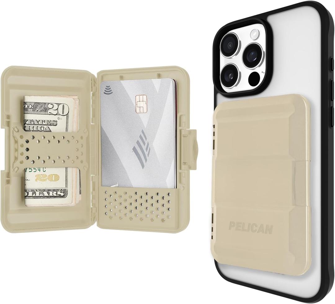Pelican MagSafe Wallet for iPhone - Heavy Duty MIL-STD Snap-On Phone Magnetic Wallet and Phone Card Holder - Detachable and Slim Hard Case for iPhone 16 Pro Max/15 Pro Max/14/13/12 Series - Desert Tan