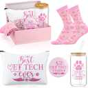 Kacctyen 5 Pcs Vet Receptionist Week Gifts for Women Veterinarian Appreciation Gifts Best Vet Tech Ever 16 oz Glass Cups Cosmetic Makeup Bag Pocket Mirror Socks for Veterinary Technologist Nurse