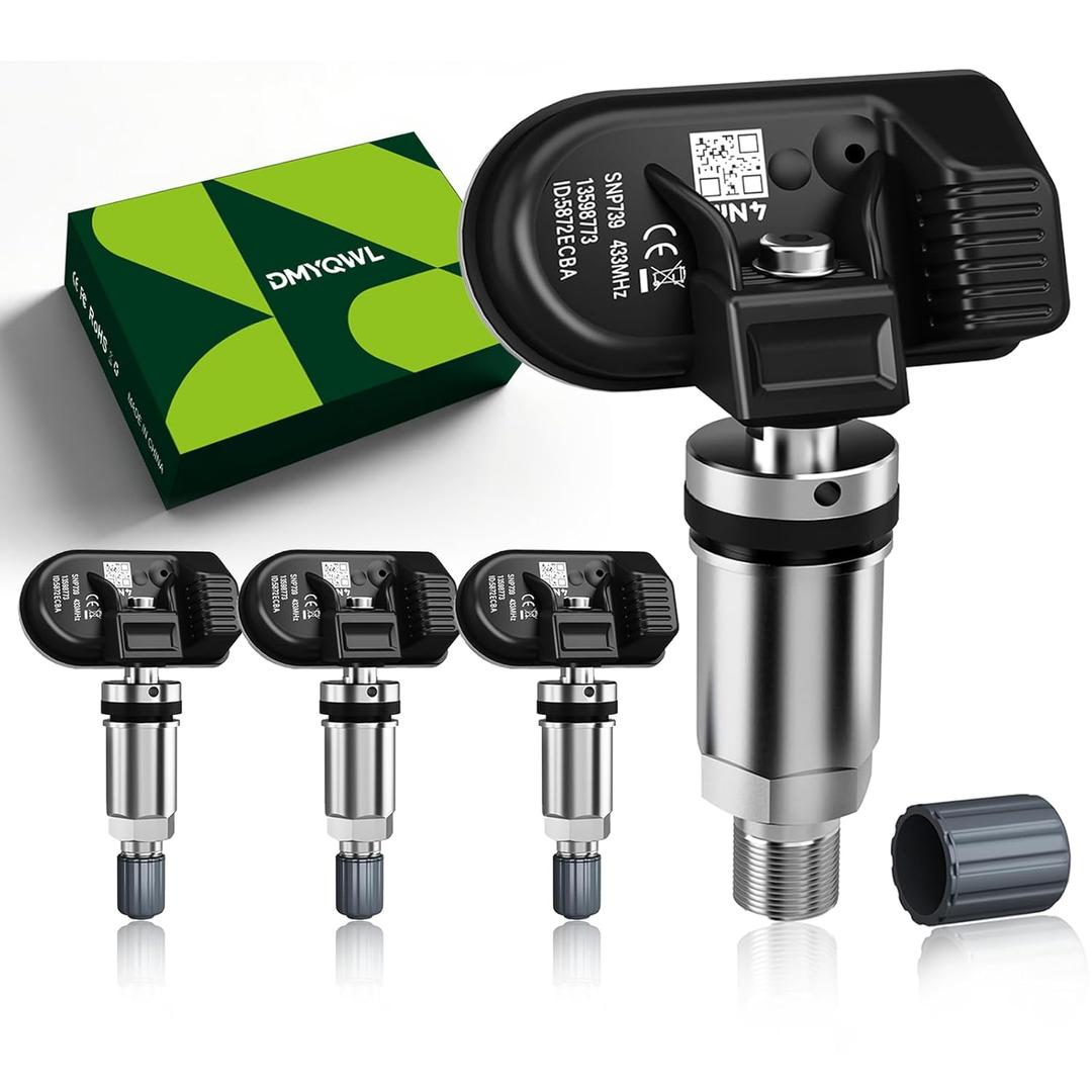 Pre-Programmed TPMS Compatible with Chevy&GMC-Silverado 1500 (2015-2019/433Mhz), Blazer(2019-2021/433Mhz), Sierra 1500(2016-2019/433Mhz), Acadia(2013-2023/433Mhz) Tire Sensor,OE#13598773 (4PCS)