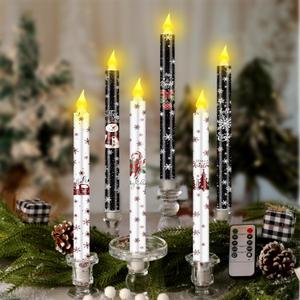 6 Pcs Winter Flameless Candle Set Snowflake LED Flameless Taper Candles with Remote Timer Black and White Celebration Candles with Battery Operated for Christmas Winter Gifts Home Decor