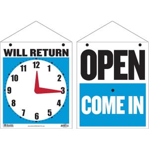 BAZIC Products Open Closed Signs for Business, Double-sided Vinyl Open Signs for Business Window, Will Return Clock Sign, Be Back Sign With Clock for Businesses, Shop, Office & More, 7.5"X9", 1-pack