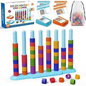 LLESSOO Color Challenge Game A Quick-React Color Matching Puzzle Game, Fun Board Game for Kids 6-8-12, Adults, Party & Family Game Night, Stacking Game Comes with 1 Stack Rack, 100 Cards, 60 Rings