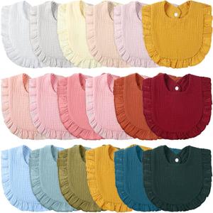 Kenning 18 Pcs Muslin Drool Baby Bibs Ruffle Absorbent Bib with Snap Button Boy Girl for Drooling Teething Infant Newborn (Multicolor)