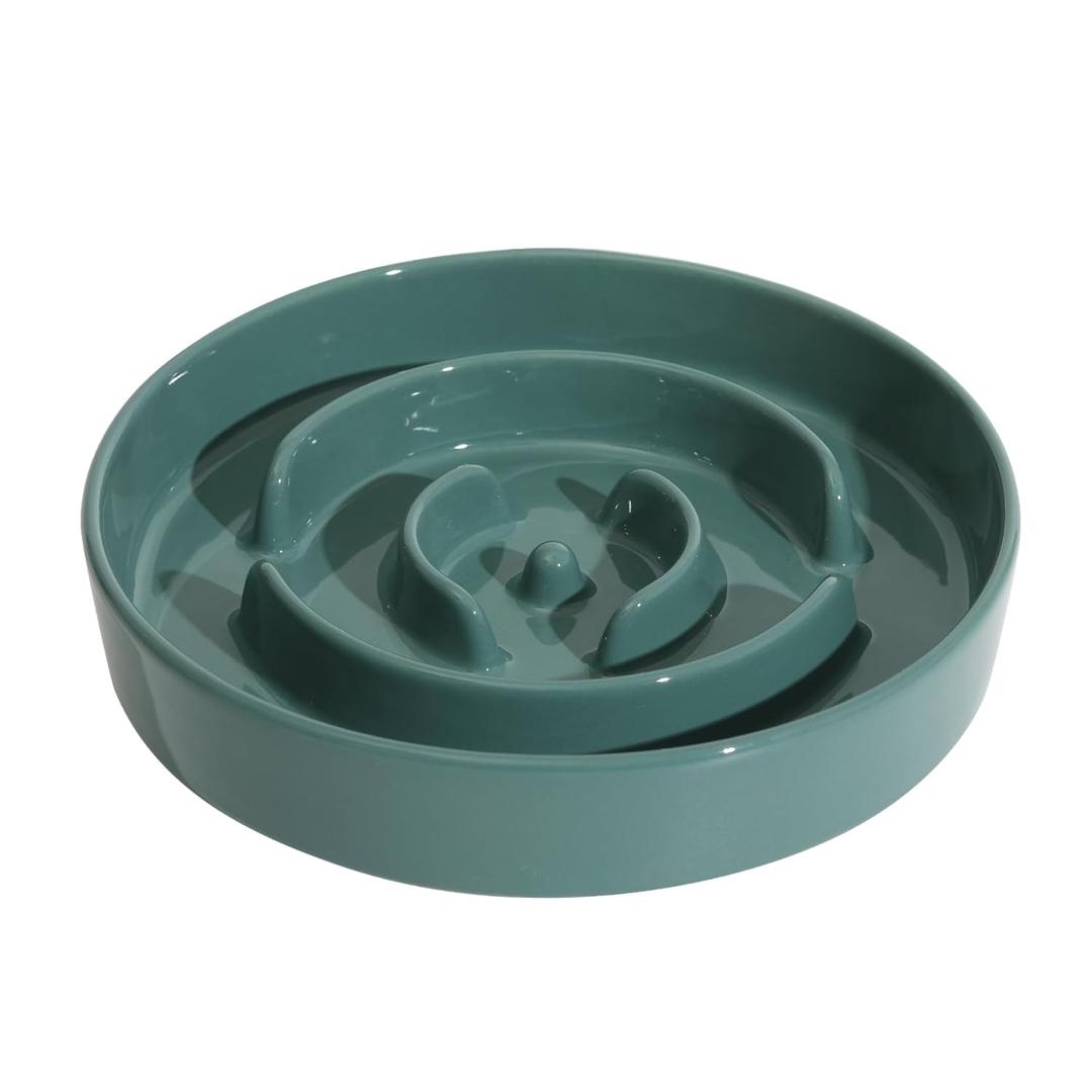Havniva Ceramic 1.6 Cup Slow Feeder Dog Bowl for Medium and Large Breed, 8.2inch Puzzle Dog Food Dish, AntiGulping, Stop Bloat, Preventing Choking (Single BowlDark Green)
