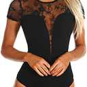 Lrady Women's Sheer Mesh Turtleneck Neck See Through Leotard Bodysuit Body Tops Large