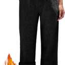 heipeiwa Women's Fleece Lined Winter Thermal Flannel Knit Wide Leg Pants Trouser Casual Dressy Outfit (Black, XL)