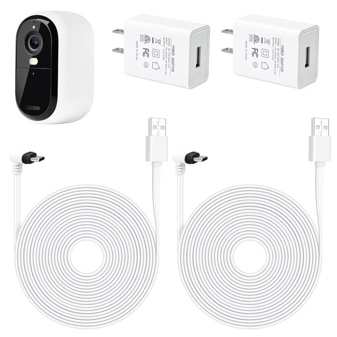 ALERTCAM 2Pack 9m/30ft Charging Cable for Arlo Essential 2K Outdoor Security Camera (2nd Generation), Long Waterproof Power Cord for Arlo Essential 2nd, White