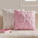 Valentines Day Decorations Heart Pillow, White and Pink Pillow Covers 18x18 Set of 2, Decorative Throw Pillow Cases, Couch Pillows for Living Room Holiday Decor Pillow Covers Decorations Sofa Bed