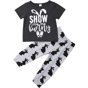 Kayotuas Toddler Infant Baby Boy Easter Outfit Bunny Letter Printed T-Shirt Tops and Jogger Pants Set Summer Clothes (Red)