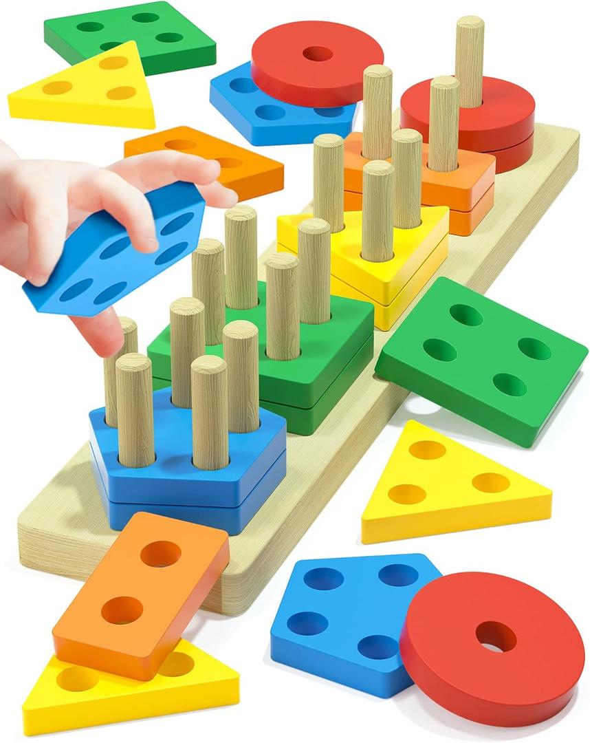 Montessori Toys for 1 2 3 Year Old Boys Girls Toddlers, Wooden Sensory Toys for Ages 2-4, 1 2 Year Old Boy Girl Birthday Gifts, Educational Toddler Learning Puzzles