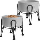 Elevated Dog Bowls, Ceramic Raised Dog Bowl Set with Anti-Slip and Non-Tip Metal Stand, 2 Pack Pet Food and Water Feeding Bowls for Small and Medium Dogs (Gray,3.6 Cups)