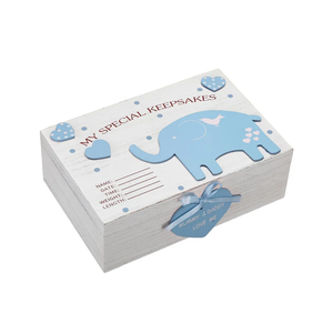 Soaoo 3D Wooden Baby Boys Memories Keepsake Box Baby Girls Elephant First Keepsake Box New Parent Newborn Baptismal Birthday Gift for Mementos 11.81'' x 7.87'' x 3.94''(Blue)