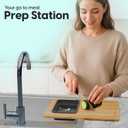 Bamboo Cutting Board Set with Knife Sharpener  Thick Wood Boards with Juice Groove, Silicone Container & Handles Non-Toxic Over Sink Design Ideal Kitchen Gifts