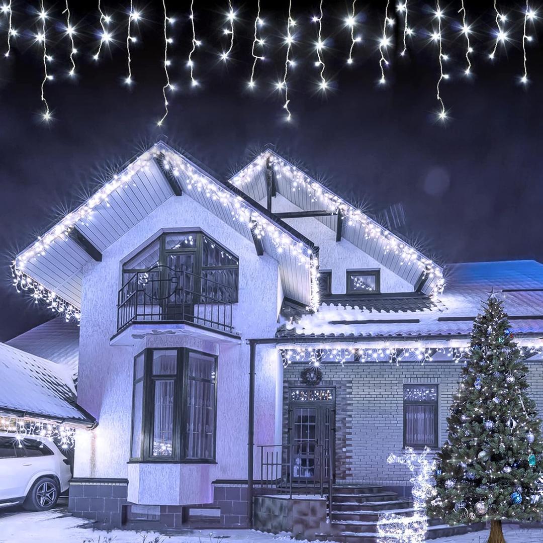 Icicle Christmas Lights Outdoor, 480 LED 39FT String Lights With 96 Drops, 8 Modes and Timer, Twinkle Fairy Lights for House Patio Bedroom Wedding (Cool White)