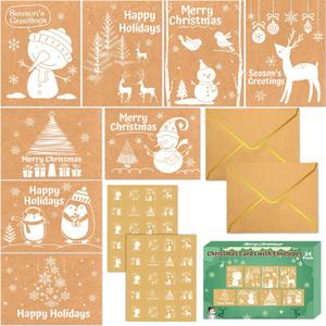 WorldBazaar Christmas Greeting Cards with Envelopes Bulk 24 Pack Cute Kraft Christmas Cards Adults Kids Winter Holiday Party Supplies White