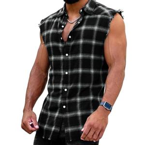 Mens Sleeveless Flannel Shirt Plaid Casual Button Down Shirts Vest, XL