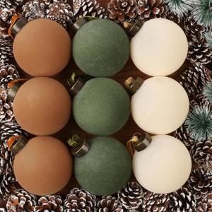 9 PCS Christmas Velvet Balls Flocked Xmas Tree Ball Ornaments Christmas Large Ball Set Xmas Tree Hanging Decoration 4 Inch, 6 Inch (Earth Color, 3.15inch)