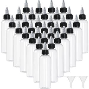 32 Pack 4oz Boston Dispensing Bottle Empty Round LDPE Plastic Squeeze Dropper Bottles Squeeze Bottle with Twist Top Cap for Liquids Oils Art Crafts Kitchen Household