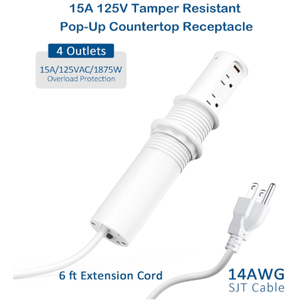 2.5 inch Hole Pop up Outlet for Countertop,20W USB C,4 USB Ports,4 Outlets 15Amp Tamper Resistant Receptacle Flush Mount, Space Saver Recessed Outlet,1875W,ETL Listed (White)