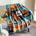 Basketball Throw Blanket 60 x 50 Soft Flannel Fleece Sports Room Decor for Boys & Girls, Teen Collage Poster Style, Cozy Couch/Bed Throw, Machine Washable Gift for Basketball Fans