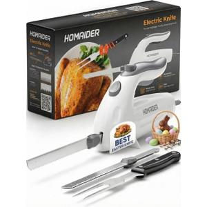 Electric Knife for Meat Slicing, Turkey, Carving Meat, Bread & More | Ergonomic Handle + 2 Carving Reciprocating Stainless Steel Blades and Serving Fork Included, 6 Foot Cord