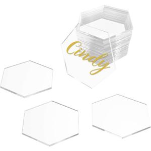 KAITELA Clear Acrylic Place Cards 1/8" Thick, 3.15" x 2.75" Small Hexagon Blank Acrylic Tiles, Escort Name Plate for Table Setting, Wedding, Dinner Party, Craft Projects, 20 Pcs