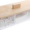 Wood Qtip Holder 3 Compartments Cotton Ball and Swab Holder Organizer with Lid,Jar for Cotton Rounds,Bathroom Containers,Clear Acrylic Desk Organizer for Makeup Pads,Cosmetics Bedroom