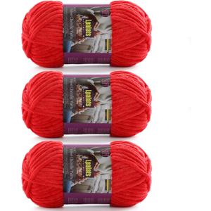 Chunky Chenille Yarn for Crocheting - 3x100g/3.5oz Baby Blanket Yarn for Crocheting Soft - 262 Yards Fluffy Thick Plush Yarns for Knitting Blankets Amigurumi (3, Red)