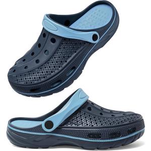 INMINPIN Women Men Orthopedic Clogs Arch Support Garden Shoes Sandals Slippers with Plantar Fasciitis Insoles (9.5-10.5 Women/7.5-8.5 Men, Retro Navy)