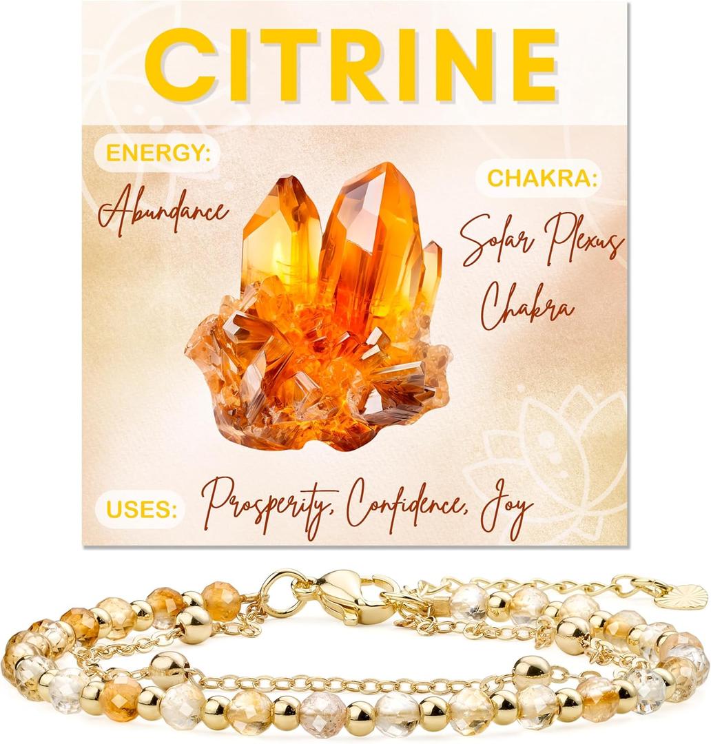 Farfume Crystal Bracelet Beaded Bracelets 4mm Natural Stone Beads Gemstone Handmade Jewelry Valentine's Day Gifts (Citrine-Joy)