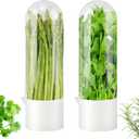 Fresh Herb Saver Cilantro Storage Containers for Refrigerator, Transparent Herbs Saver fits Fridge Asparagus Parsley Mint Leaves, Keeps Greens Vegetables for 2-3 Weeks(SIZE:2 pcs)