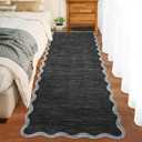GarveeHome Scalloped Washable Runner Rug 2x6 Runner Modern Non Slip Kitchen Rugs Farmhouse Entryway Rug Soft Bathroom Rugs Stain Resistant Carpet for Laundry Bedroom 2 ft x 6 ft Black