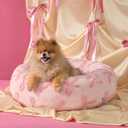 LE SURE Shown on TVDonut Small Dog Bed - Round Cat Bed for Indoor Cats Anti-Anxiety Calming Gift for Pets, Washable Cute Modern Beds with Jacquard Shaggy Plush & Anti Slip Bottom, 23 Inch, Pink Taffy