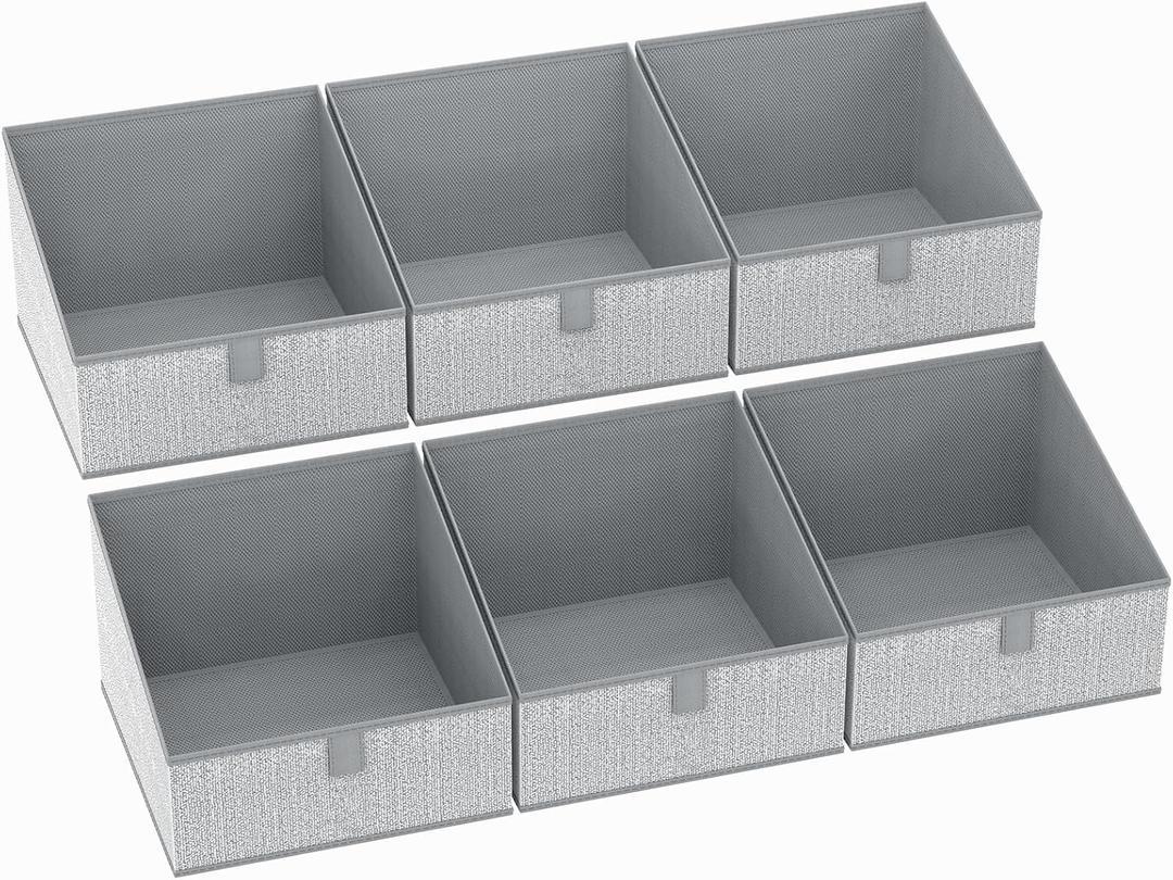 DIMJ Closet Storage Bins 6 Pack - Fabric Trapezoid Closet Organizer Bin, Foldable Storage Baskets for Shelves, Closet Shelf Organizer, Clothing Storage Box for Toys, Books, Towel, Clothes, Gray (6 Bins 11.4"x11.4"x7.8")