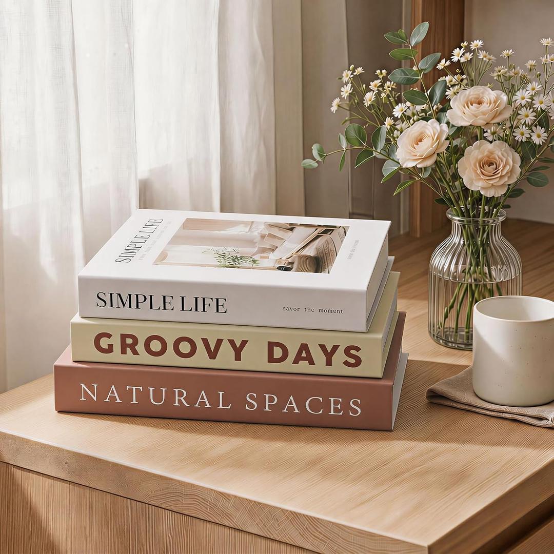 Beautiful Decorative Books For Modern Home Decor, Set Of 3 Fake Books For Shelf & Mantel Decoration, Aesthetic Faux Book Stacked For Bookshelf, Coffee Table Living Room Accessories (Assembly Required