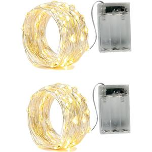 2 x 20LEDs Fairy Lights Battery Operated, Silver Wire 2 Mode Chains String Lights for Bedroom Christmas Party Decoration (Warm White, 6.6)