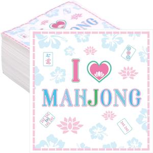 100pcs Mahjong Cocktail Napkins, 23x23cm/9x9in Double-Layer Drink Napkins for Mahjong Theme Parties Supplies Game Nights Weddings Accessories