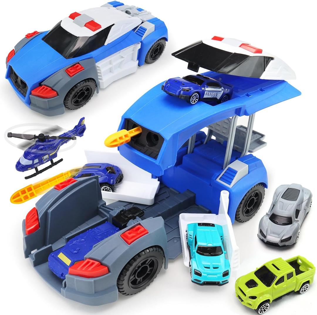 CORPER TOYS Deformation Police Car Toys Playset for Kids with Launchable Missile, Helicopter and Vehicles Set for Boys and Girls Gift for Christmas Birthday