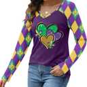 Mardi Gras Shirts for Women Funny Carnival Tuesday T Shirt New Orleans Party Shirt Mardi Gras Outfit Long Sleeve Tops (M)