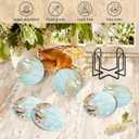 2 x Coasters Set of 6 with Holder,Coastal Themed Beach Lover Gifts for Her.Absorbent Ceramic Drink Coasters with Cork Base for Tabletop Protection Home Decor & Housewarming Gifts for New Home
