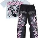 SOLY HUX Men's Summer Two Piece Outfits Short Sleeve Graphic T Shirt Pants Set Y2k Streetwear Clothes (Black, S)